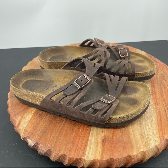 Birkenstock Granada soft footbed leather brown sandals 37 US 6 narrow width - Picture 1 of 6